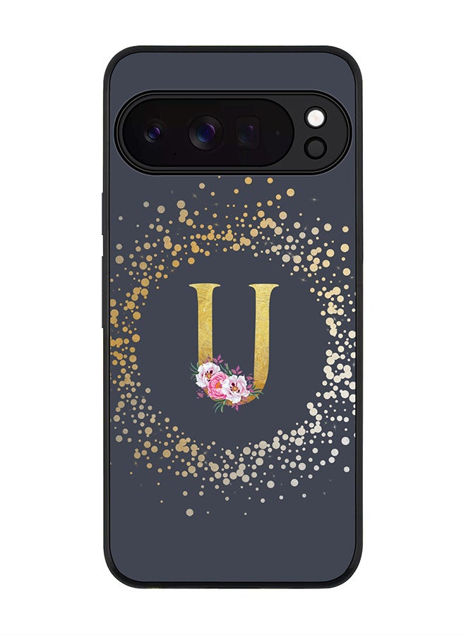 For Google Pixel 10 Pro Case,Slim fit Camera Protection, Shockproof Thin Phone cover  - Custom Monogram Floral - U  (Grey )
